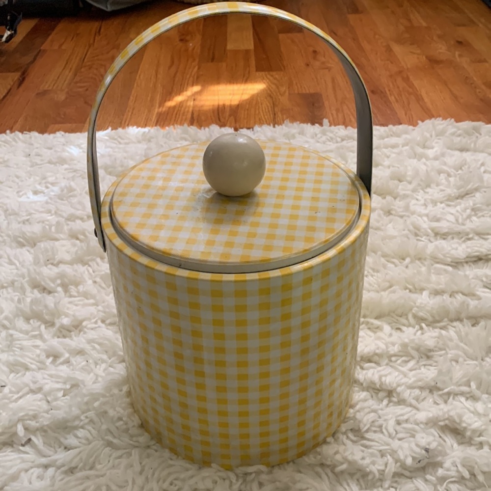 VINTAGE 60s 70s Yellow White Gingham Ice Bucket